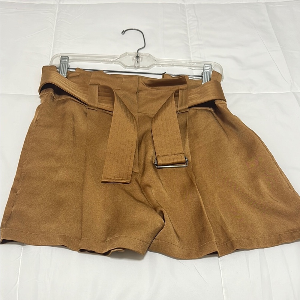 Tan High Waist Belted Shorts